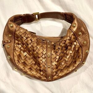 Cole Haan Chestnut Woven Leather Hobo Bag with Studs